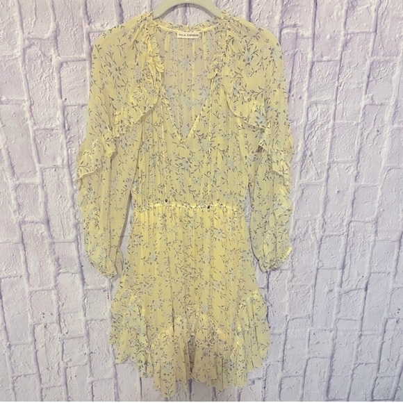 Ulla Johnson Alissa Silk Ruffle Dress Cerise Yellow Floral 2 - Picture 4 of 9